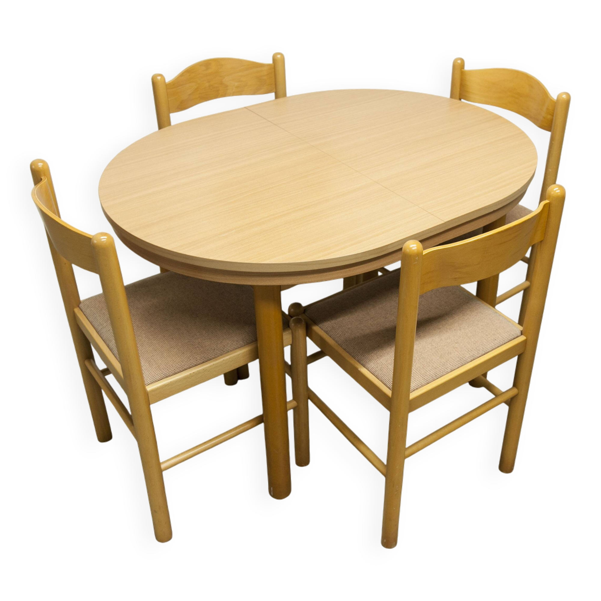 Modernist convertible oval table set and 4 matching chairs 1990
