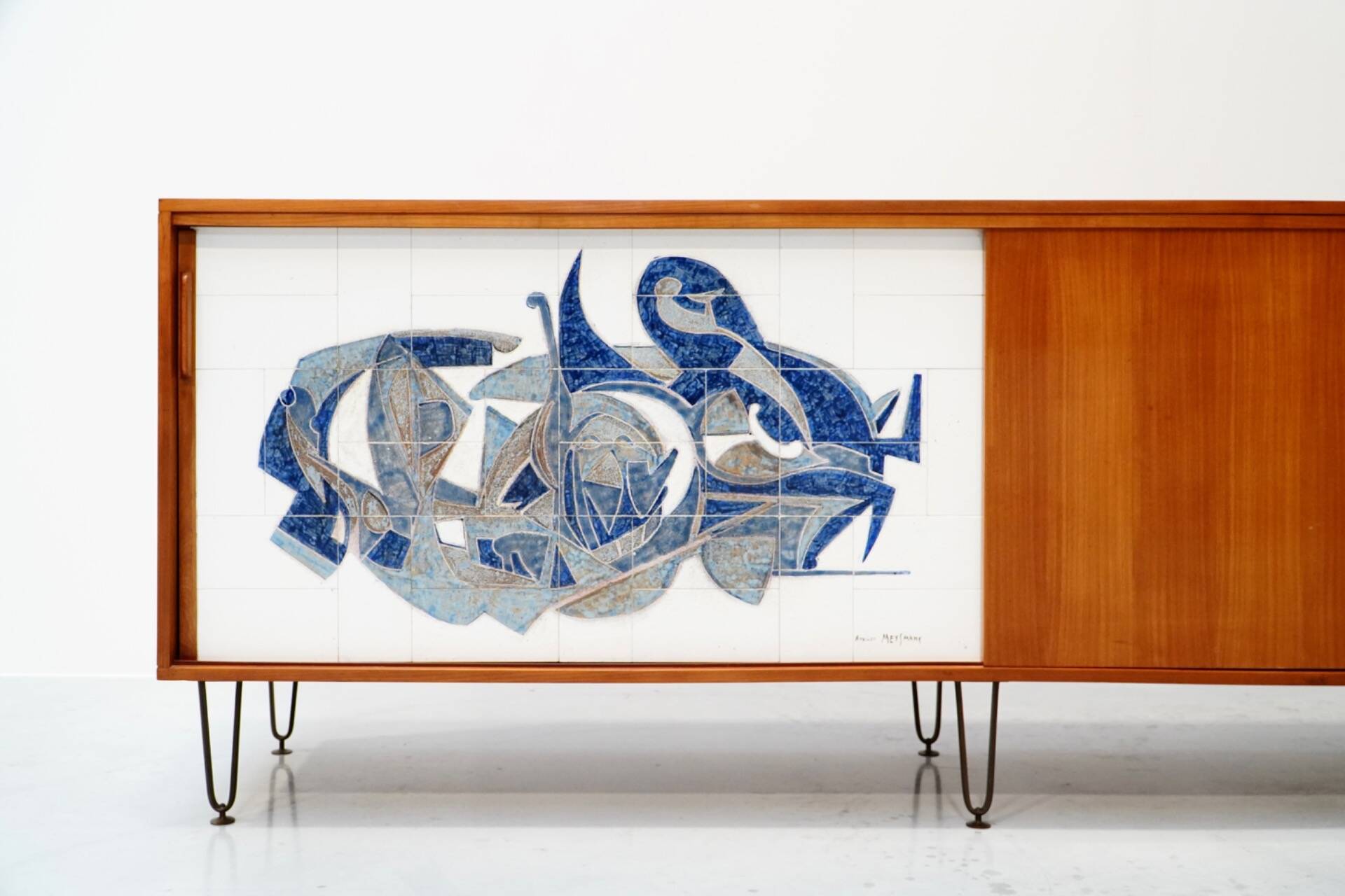 Alfred Hendrickx, Sideboard with Ceramic Art by Willy Meysmans