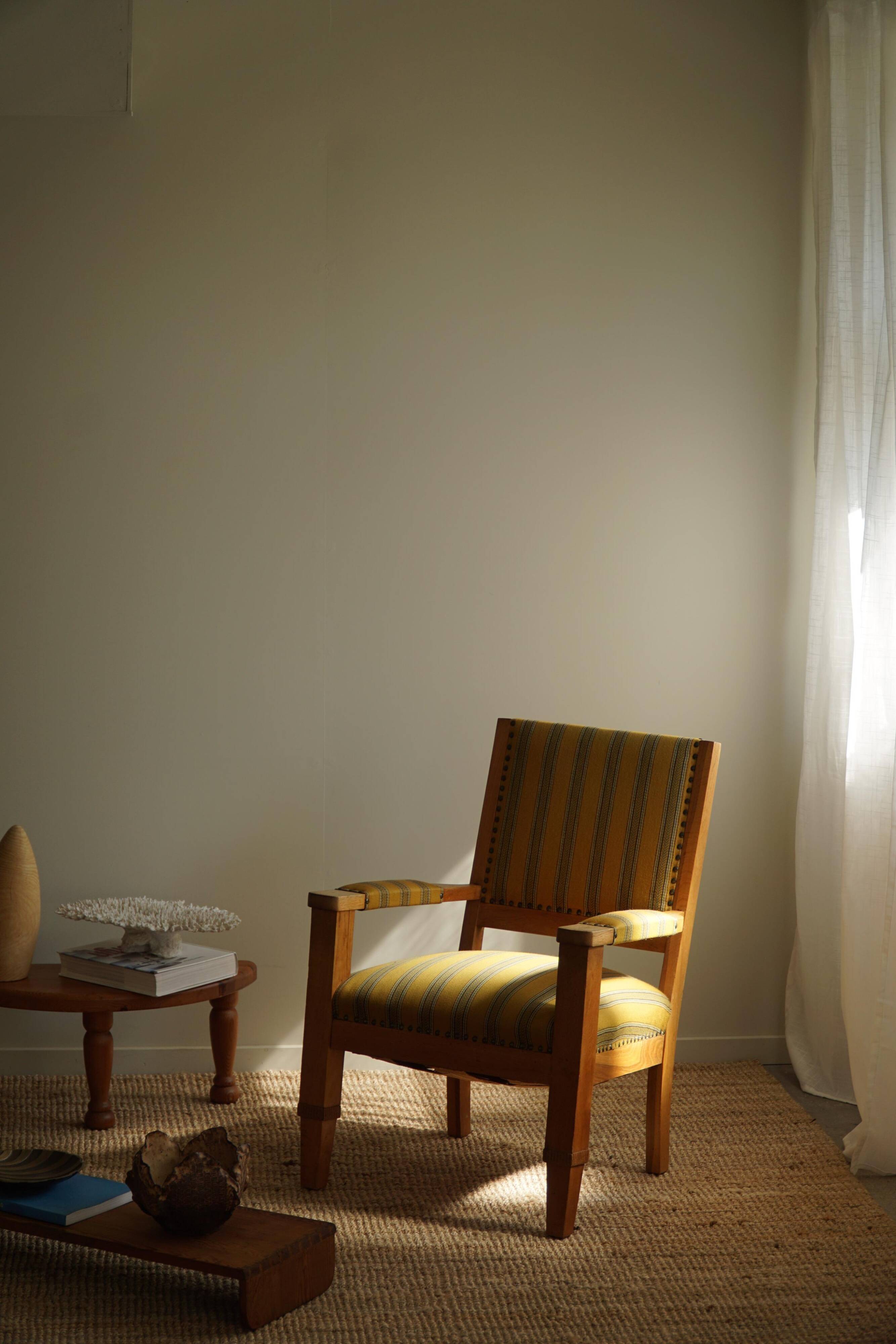 Pair of Art Deco armchairs in oak and fabric, Danish cabinetmaker, 1940s