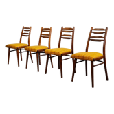 Suite de 4 chaises tchèque bois et tissu jaune "Univerzal" fin 60