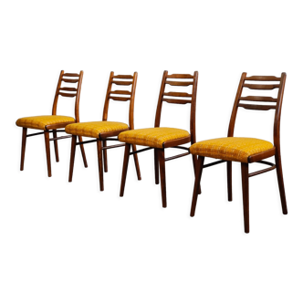 Suite of 4 Czech chairs wood and fabric Yellow "Univerzal" late 60