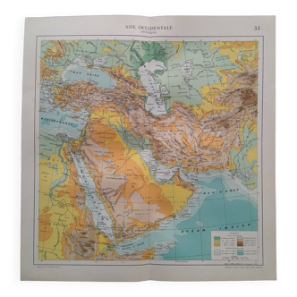 A map from Atlas Quillet year 1925 map: physical western Asia