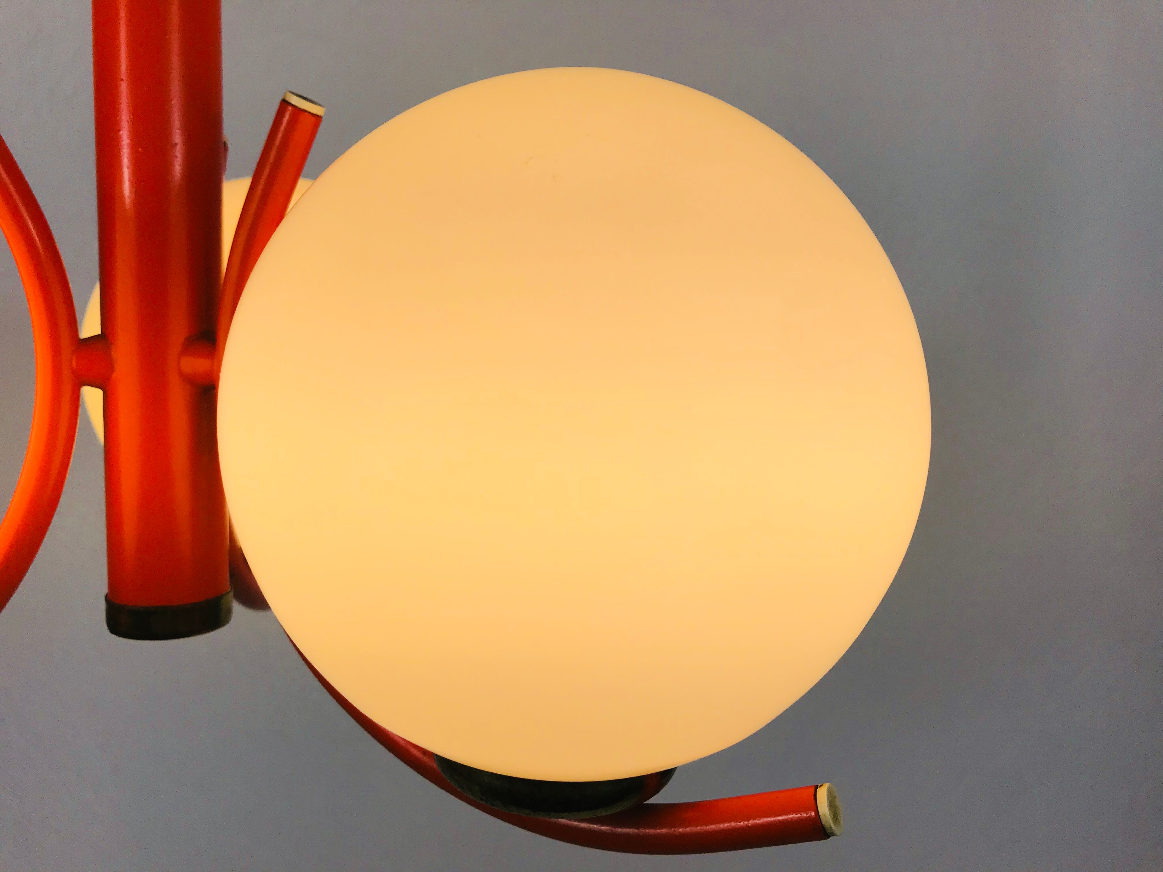 Richard Essig orange chandelier with opaline glasses, 1970