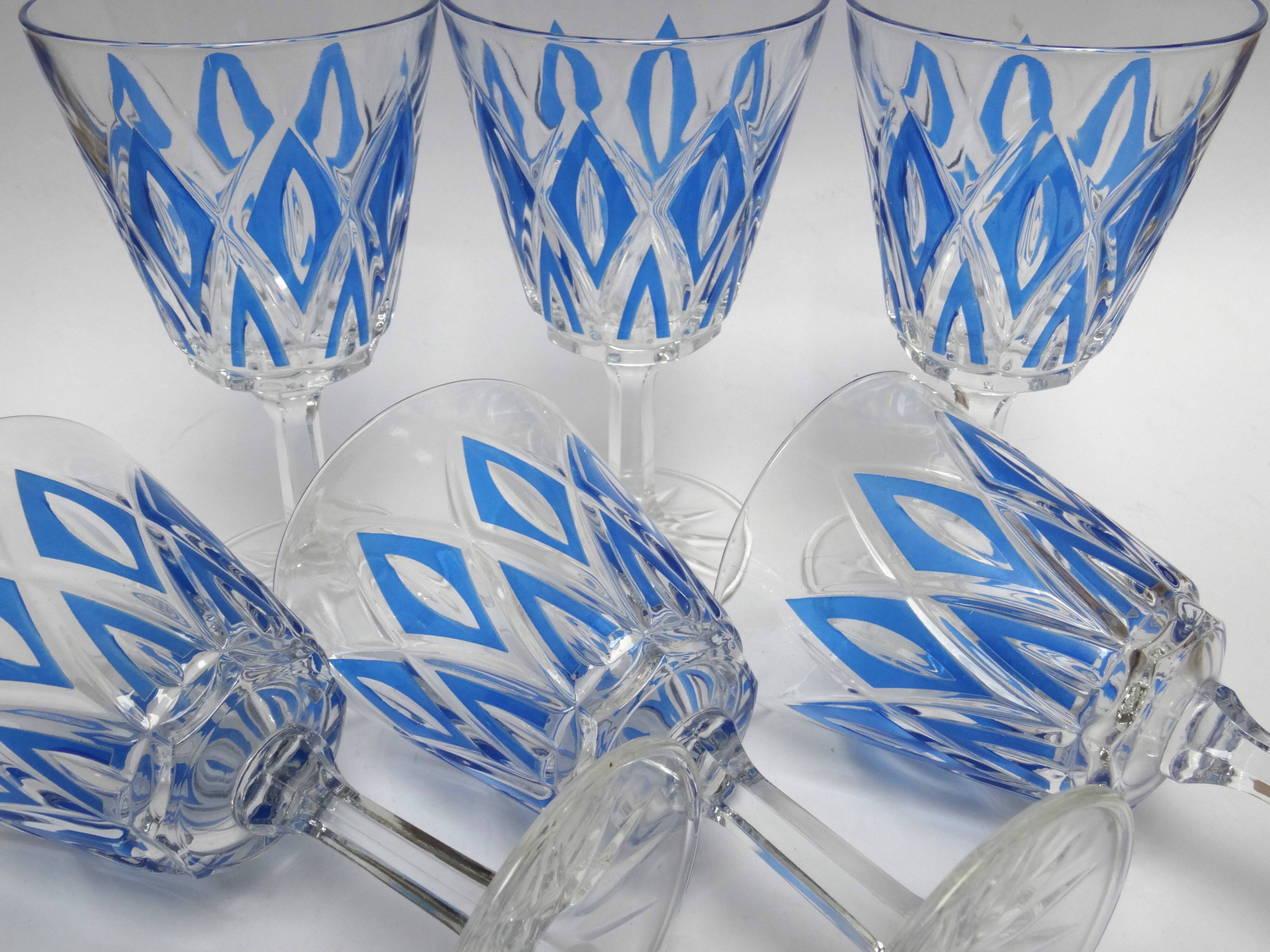 6 water glasses VMC Reims Harlequin blue