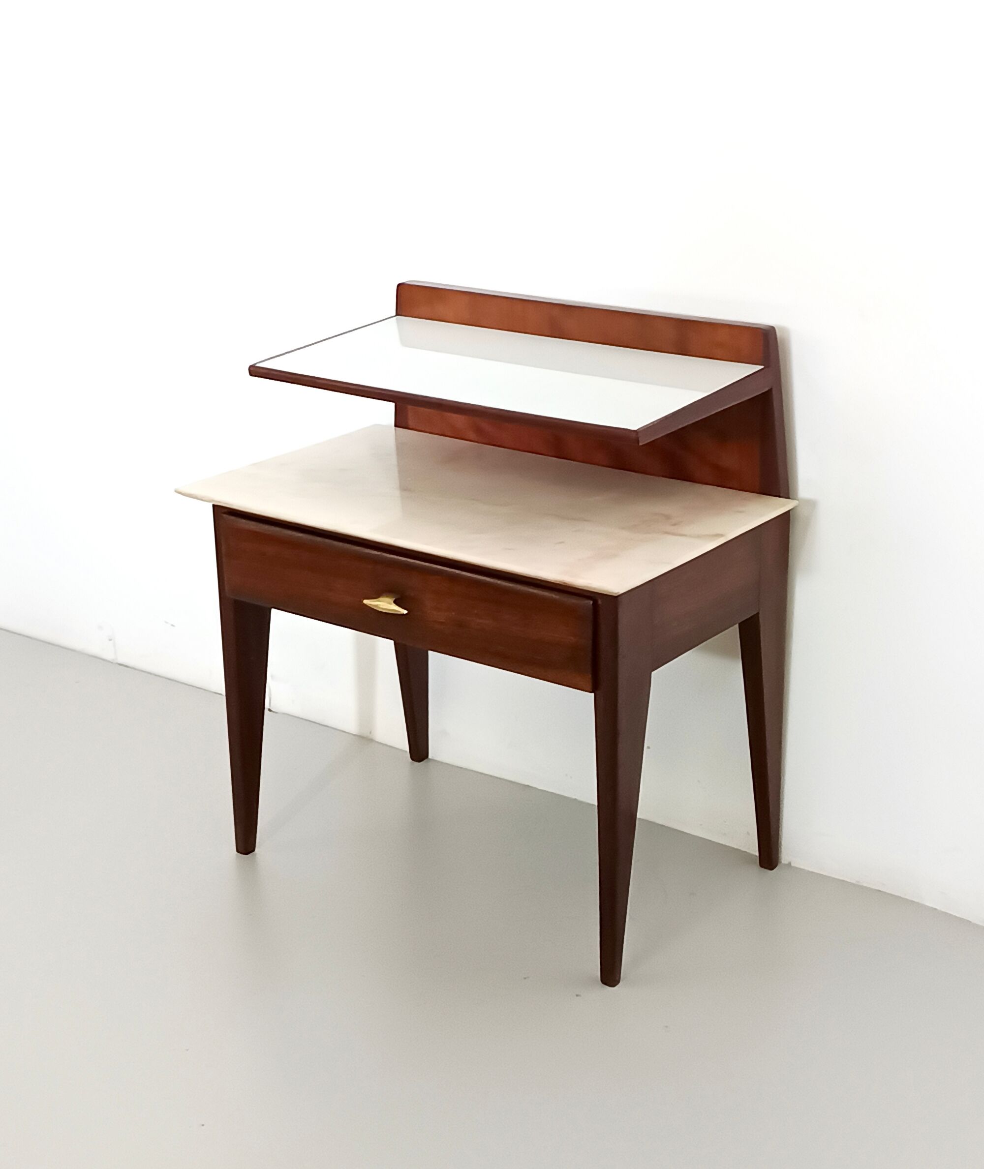 Vintage Single Nightstand with Glass and Marble Shelves, Italy