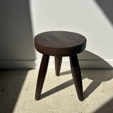 Tripod stool in upcycled teak with flat top - Small tripod stool in solid brown wood with circu seat