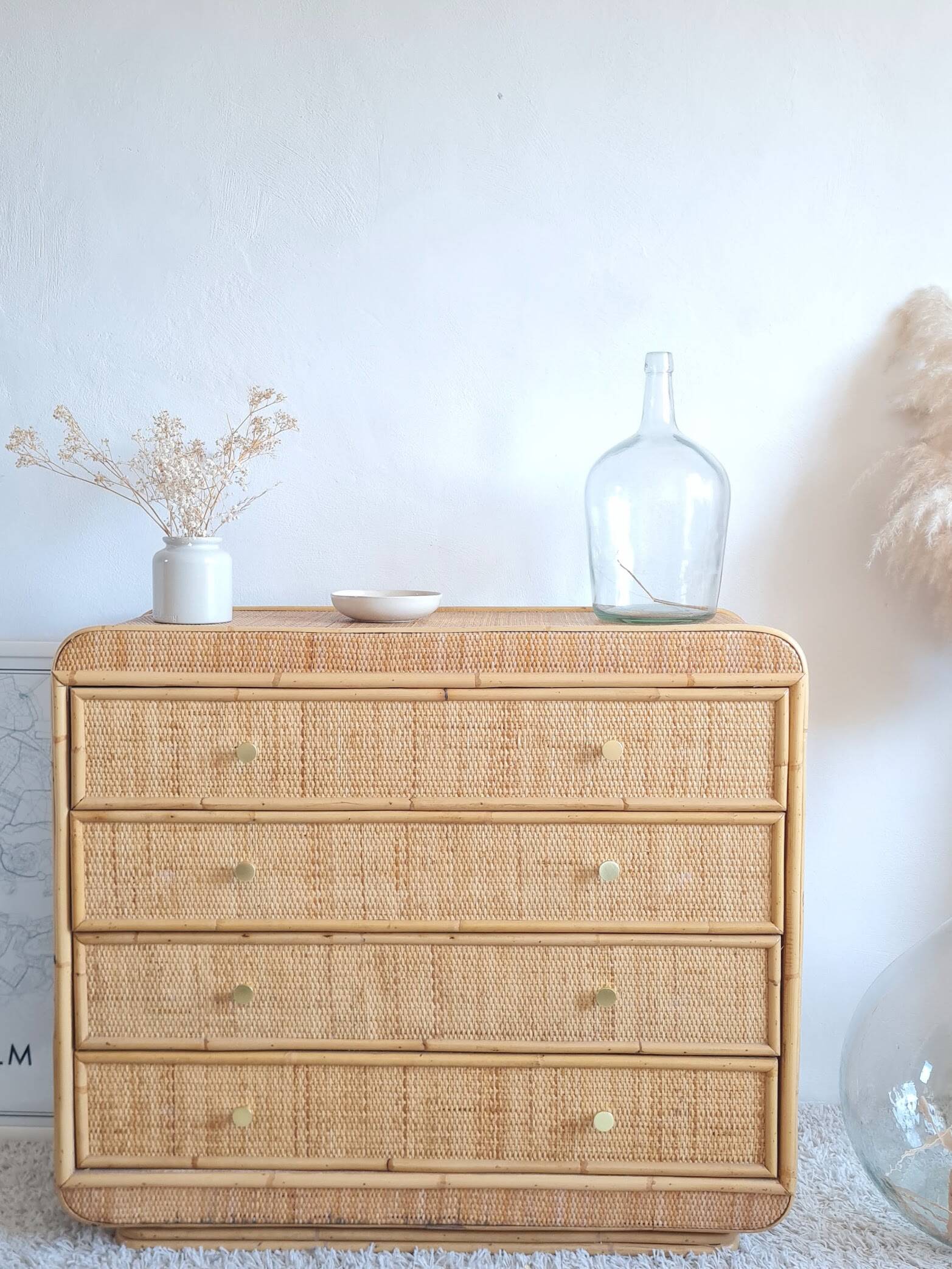Vintage rattan chest of drawers
