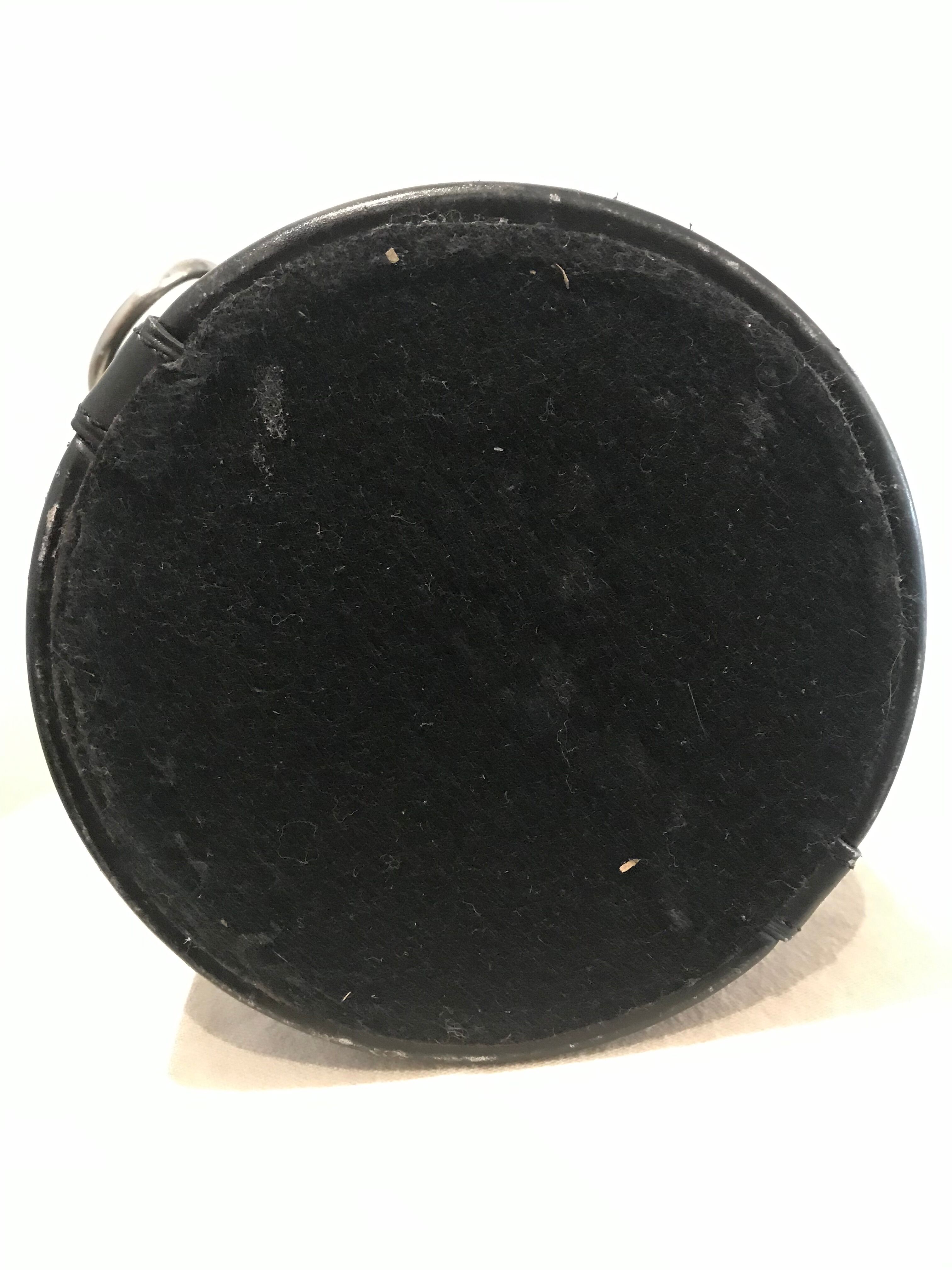 Round black leather ice bucket