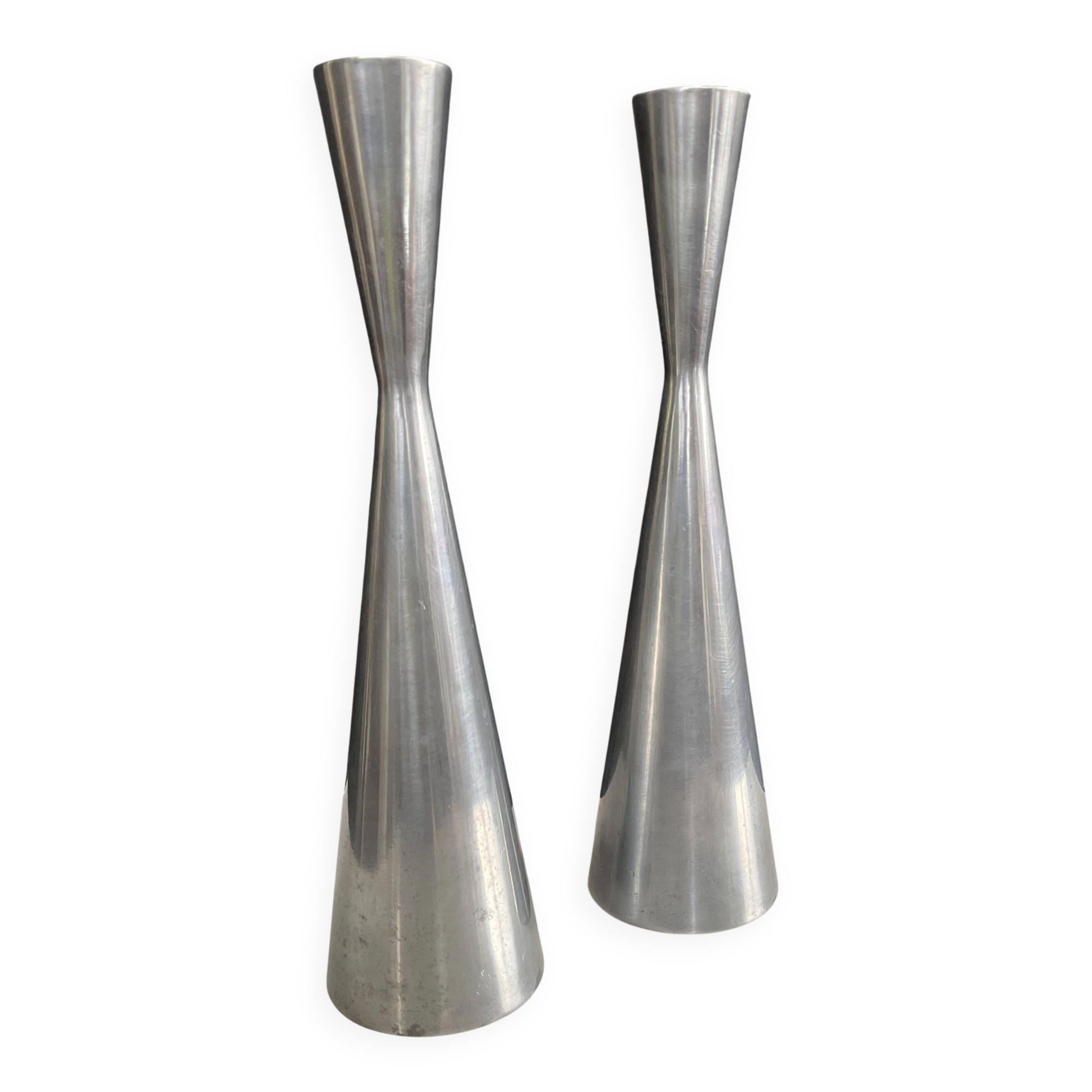 Paire de bougeoirs diabolo IKEA en aluminium