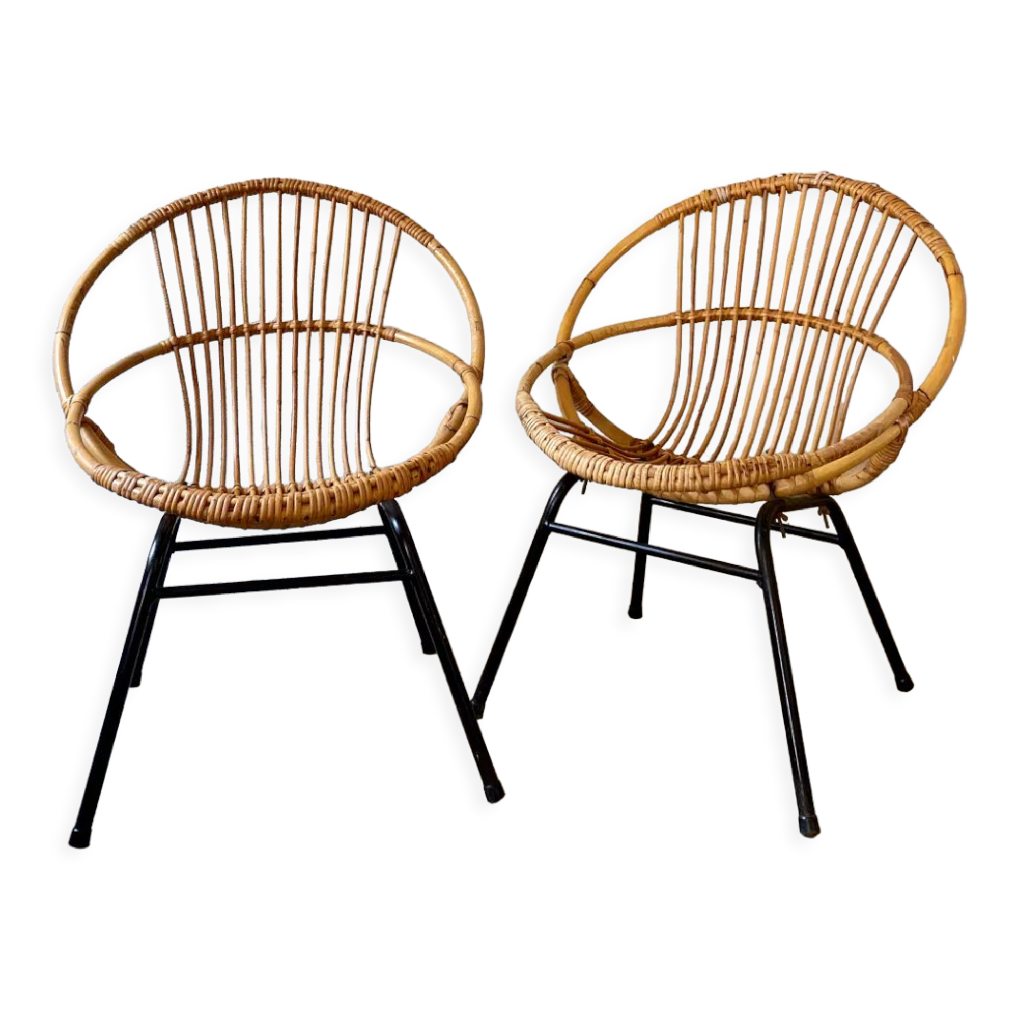 Two rattan armchairs