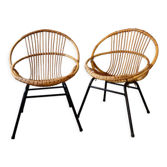 Two rattan armchairs