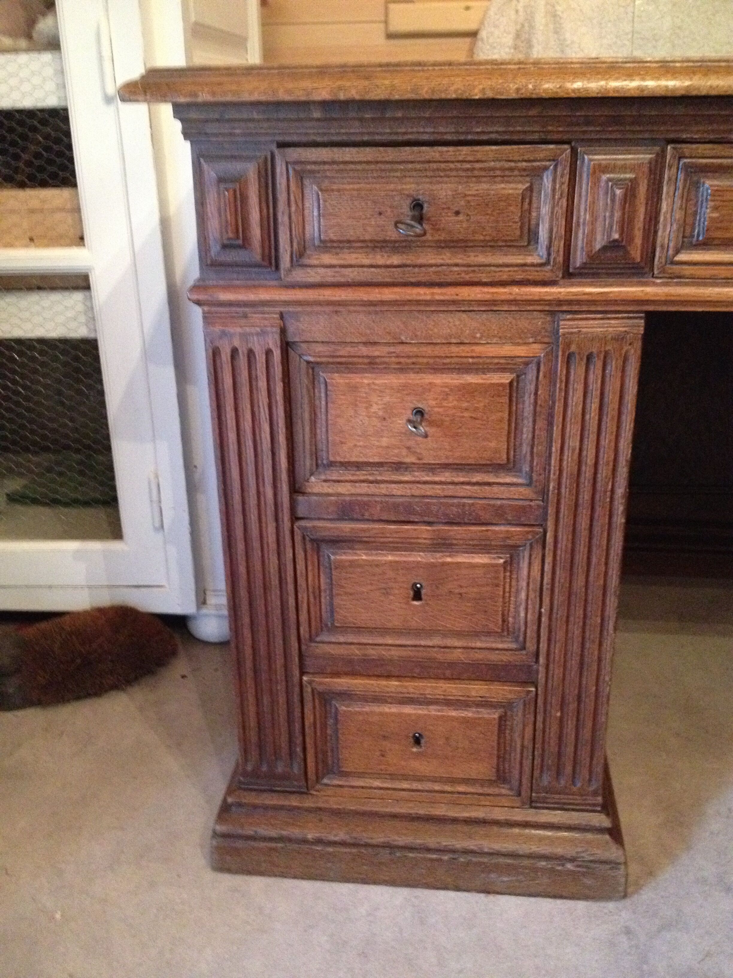 Oak desk 9 drawers end XlXème