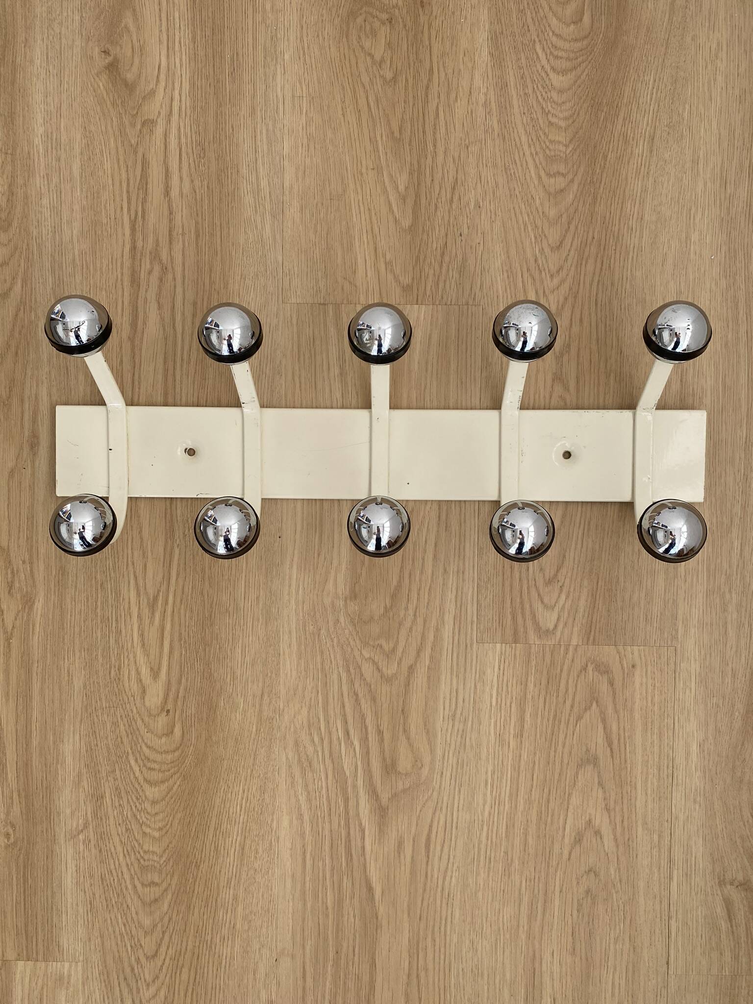 Vintage metal wall coat rack with ten hooks from the 70s