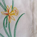 Pure linen hand embroidered daffodil tablecloth