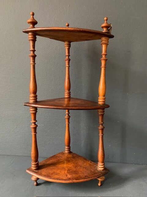 Small old corner shelf in turned wood, 19th century