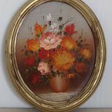 20th century oil on wood bouquet painting