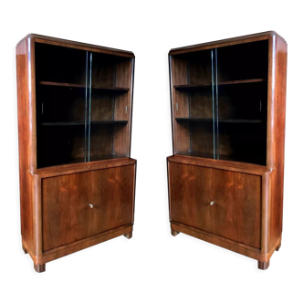Pair of art deco rosewood bookcases and varnished rosewood veneer