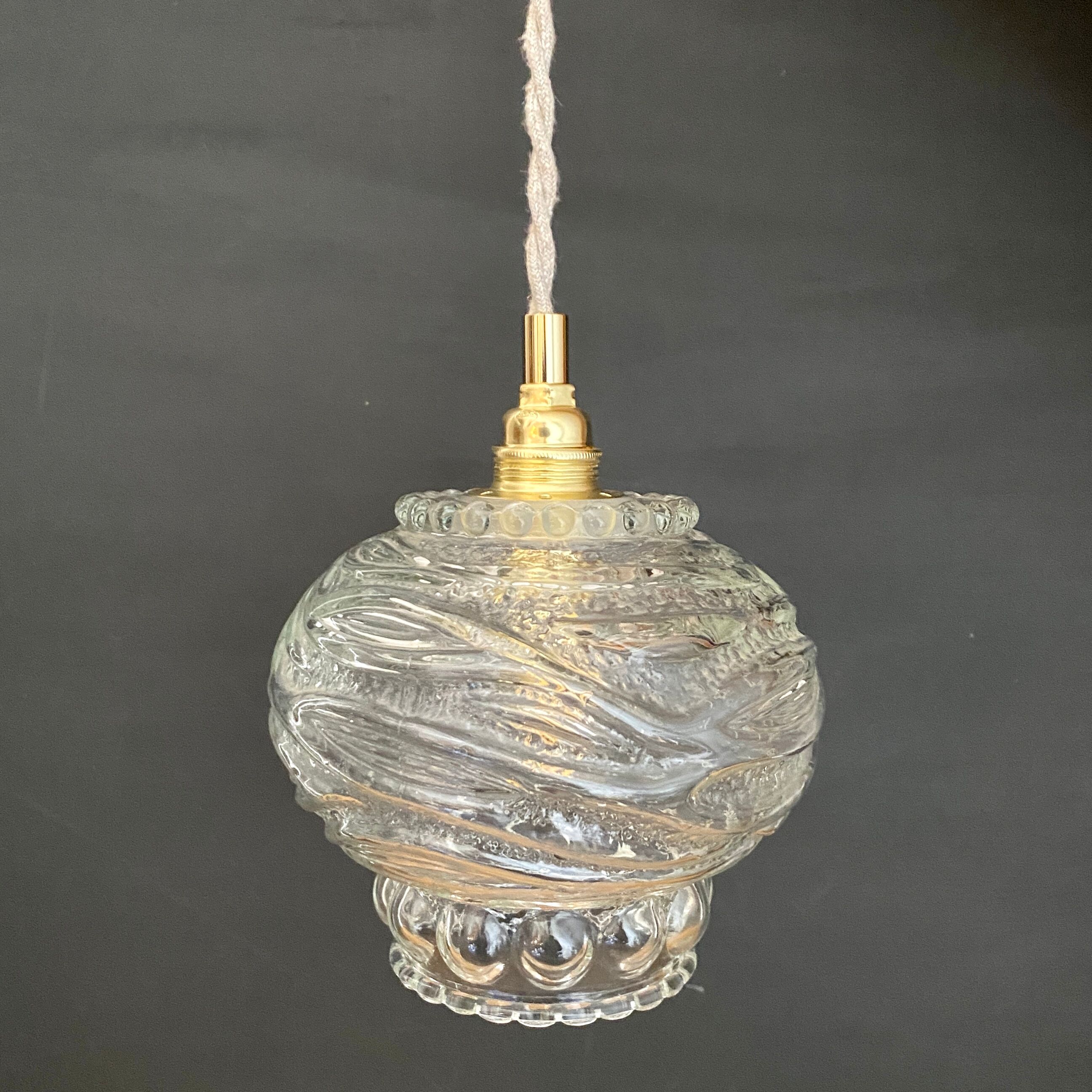 Vintage molded glass globe pendant light