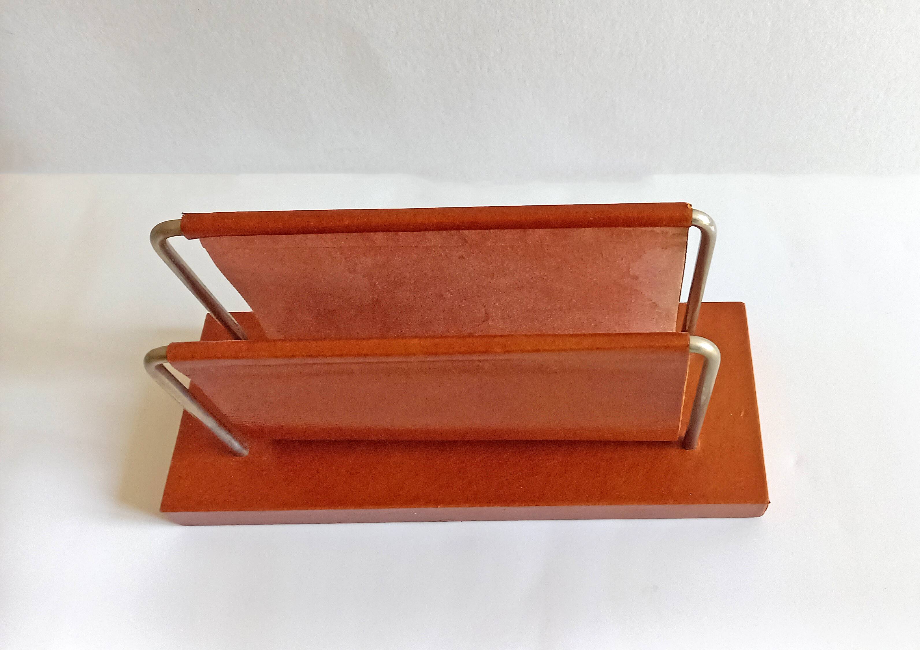 Old Mail holder / Office letter holder All leather Vintage 1960s