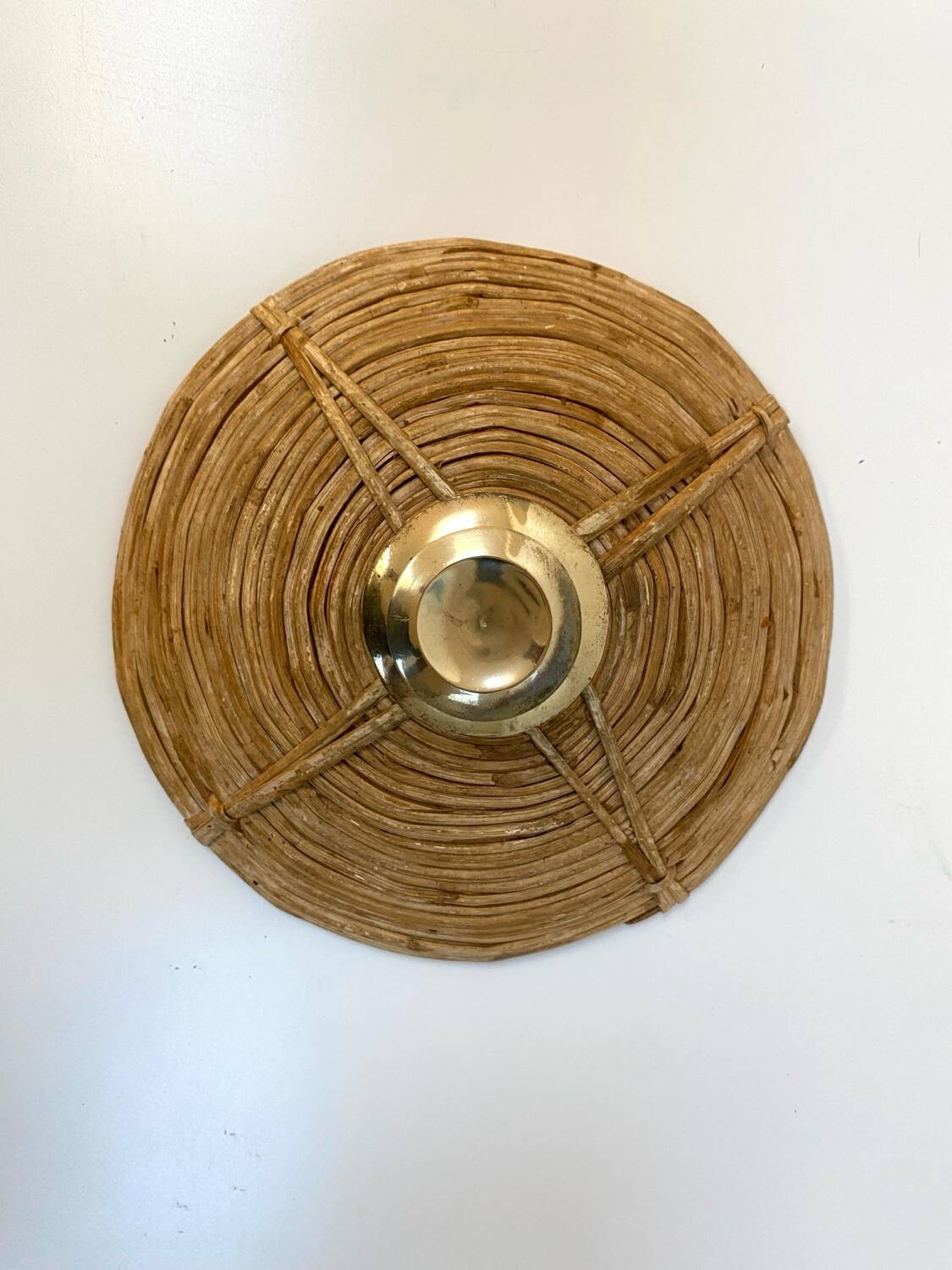 Vintage wicker and brass basket - 1970s