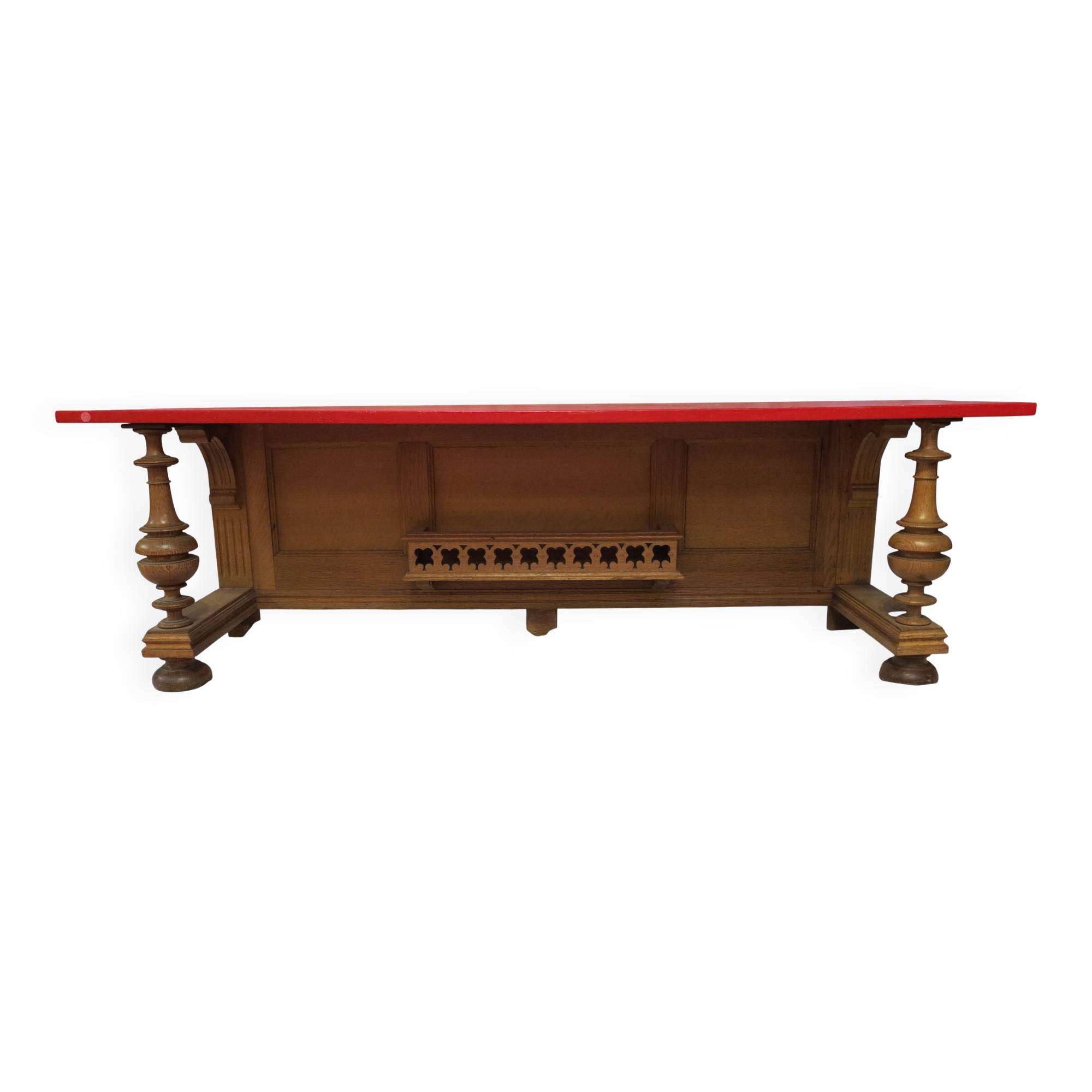 Neo-Renaissance style red top bench