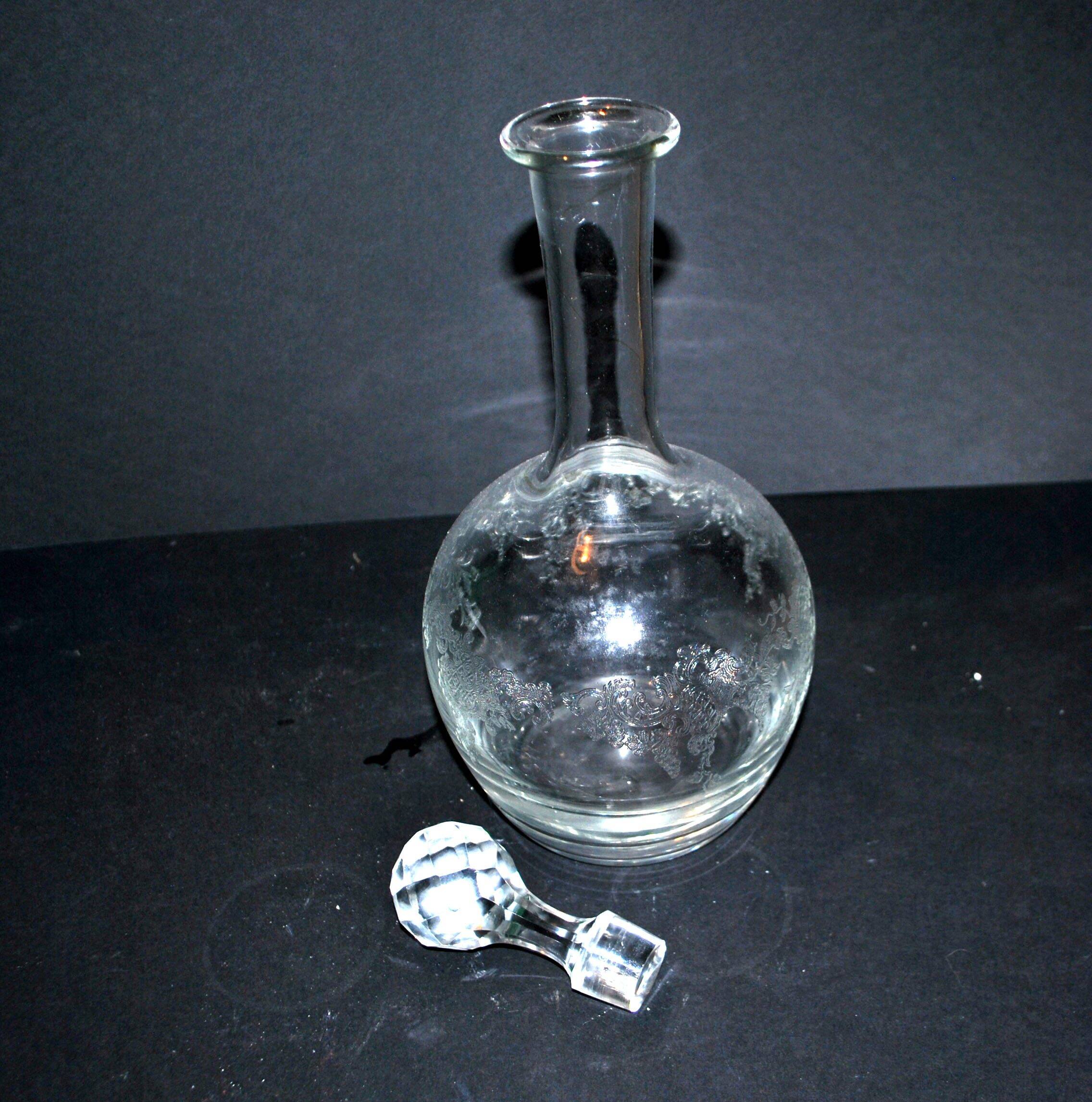 Antique Saint-Louis carafe with acid-etched rocaille and flower decoration H32cm
