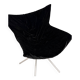 Vintage black velvet swivel lounge chair, sculptural butterfly shape.