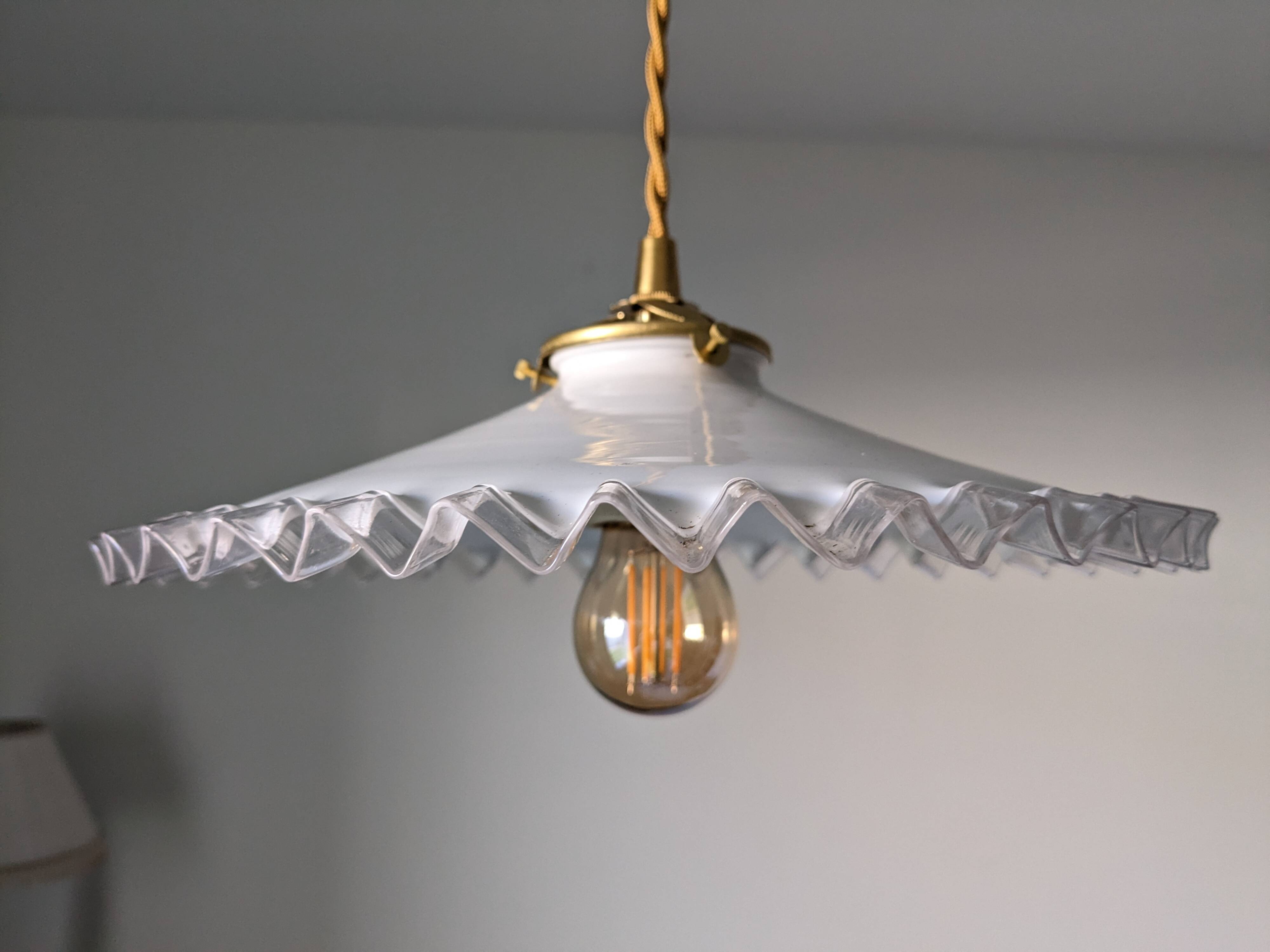 Vintage pendant light in serrated opaline