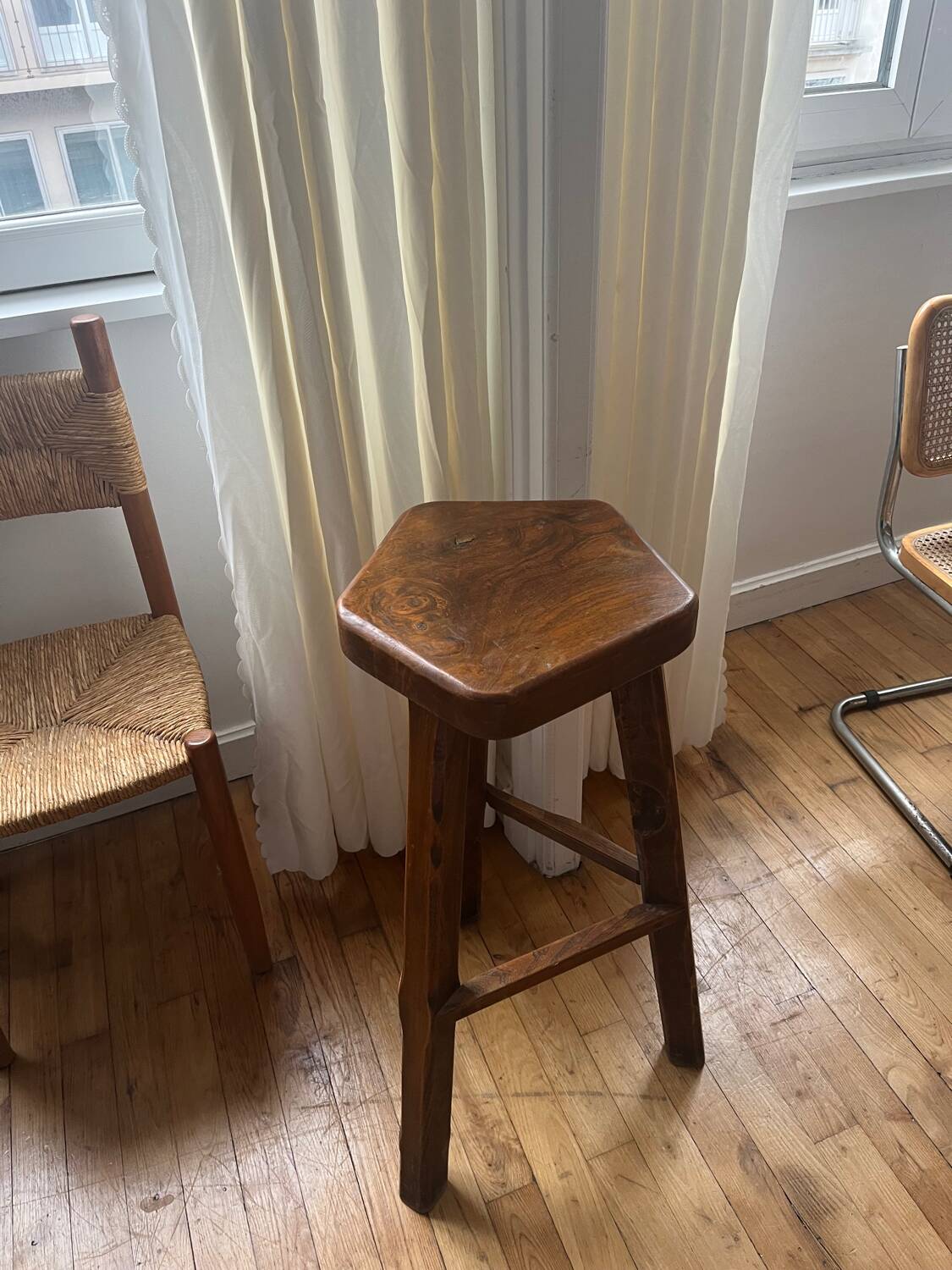 High stool in elm by Olavi Hanninen