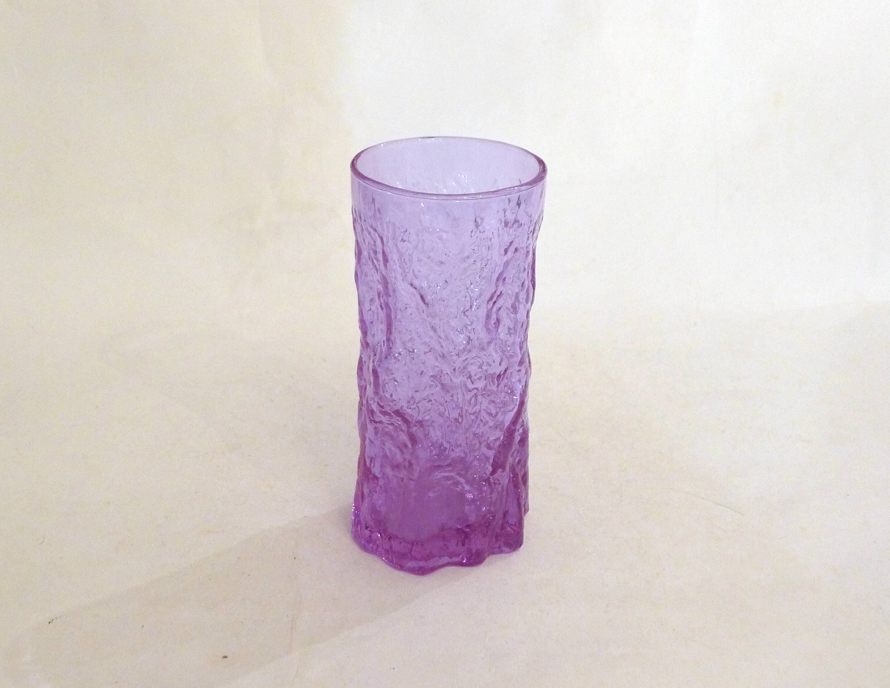 Mauve glass bark-patterned goblet vase, 1960s