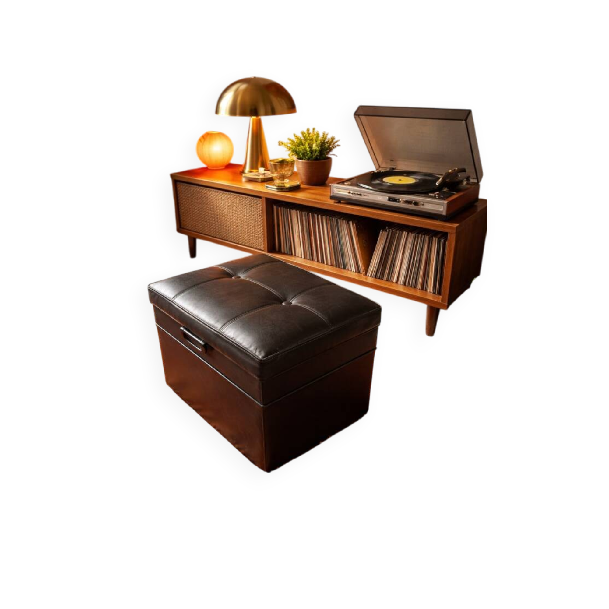 Vinyl storage chest pouf 1970