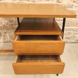 Modernist desk with suspended drawer unit, French work from the 1950s.