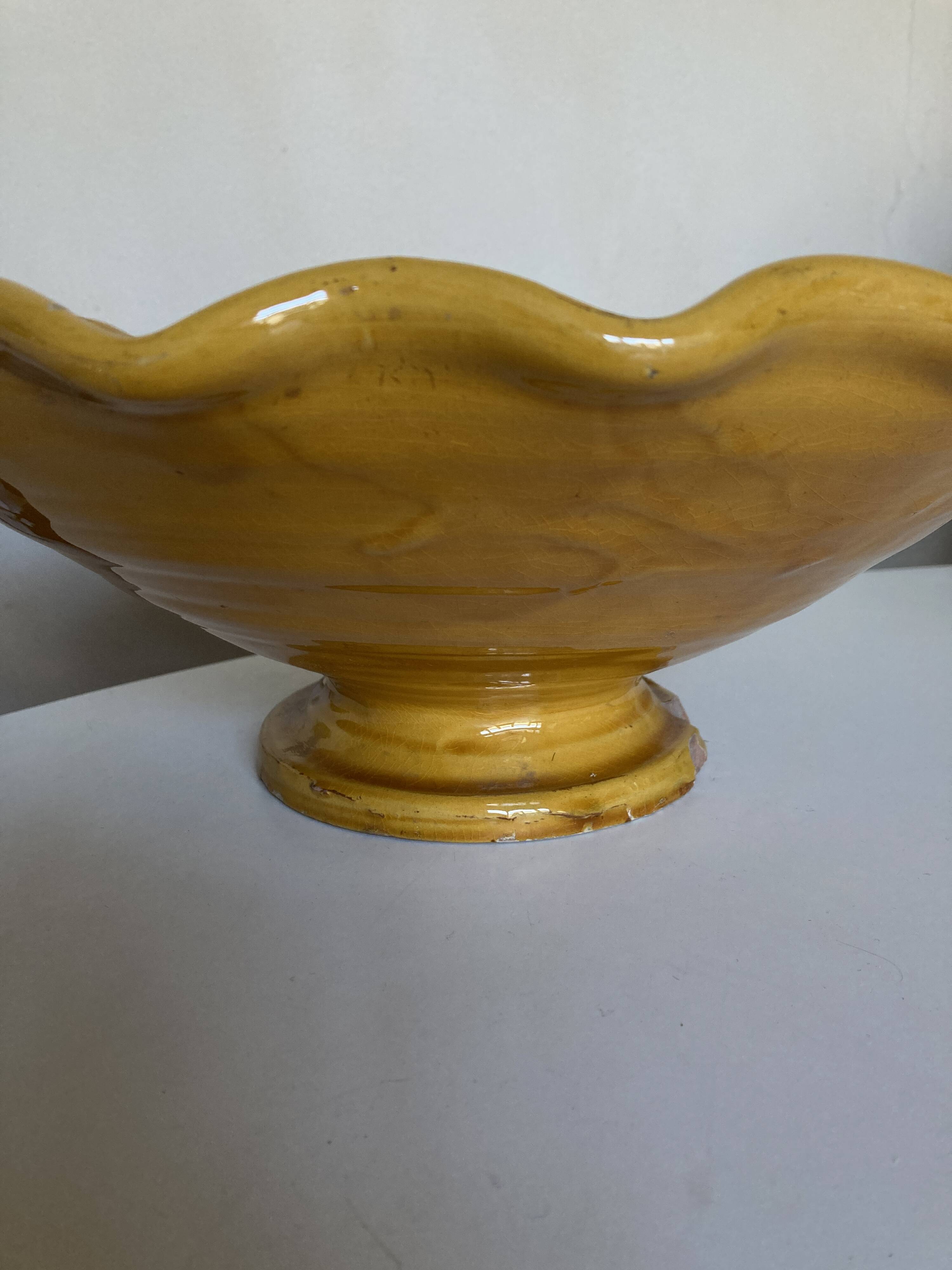 XXXL wavy bowl in glazed terracotta 1950 Provence