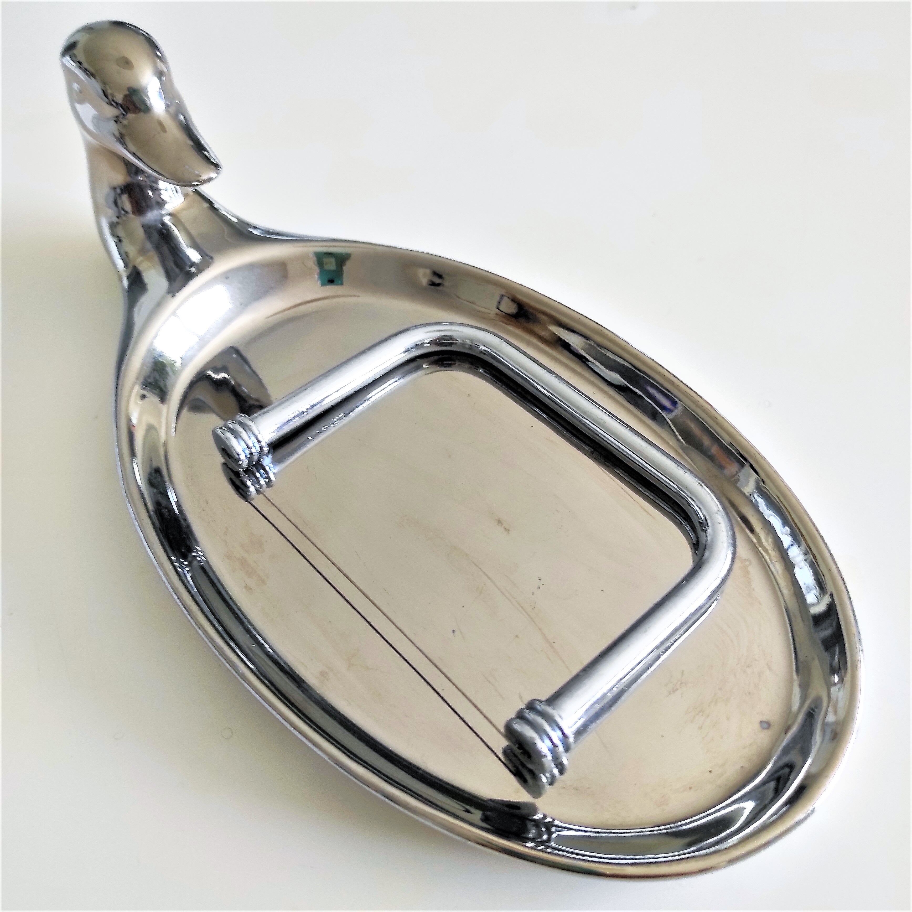 Plateau en porcelaine argentée forme canard pour foie gras avec  son couteau