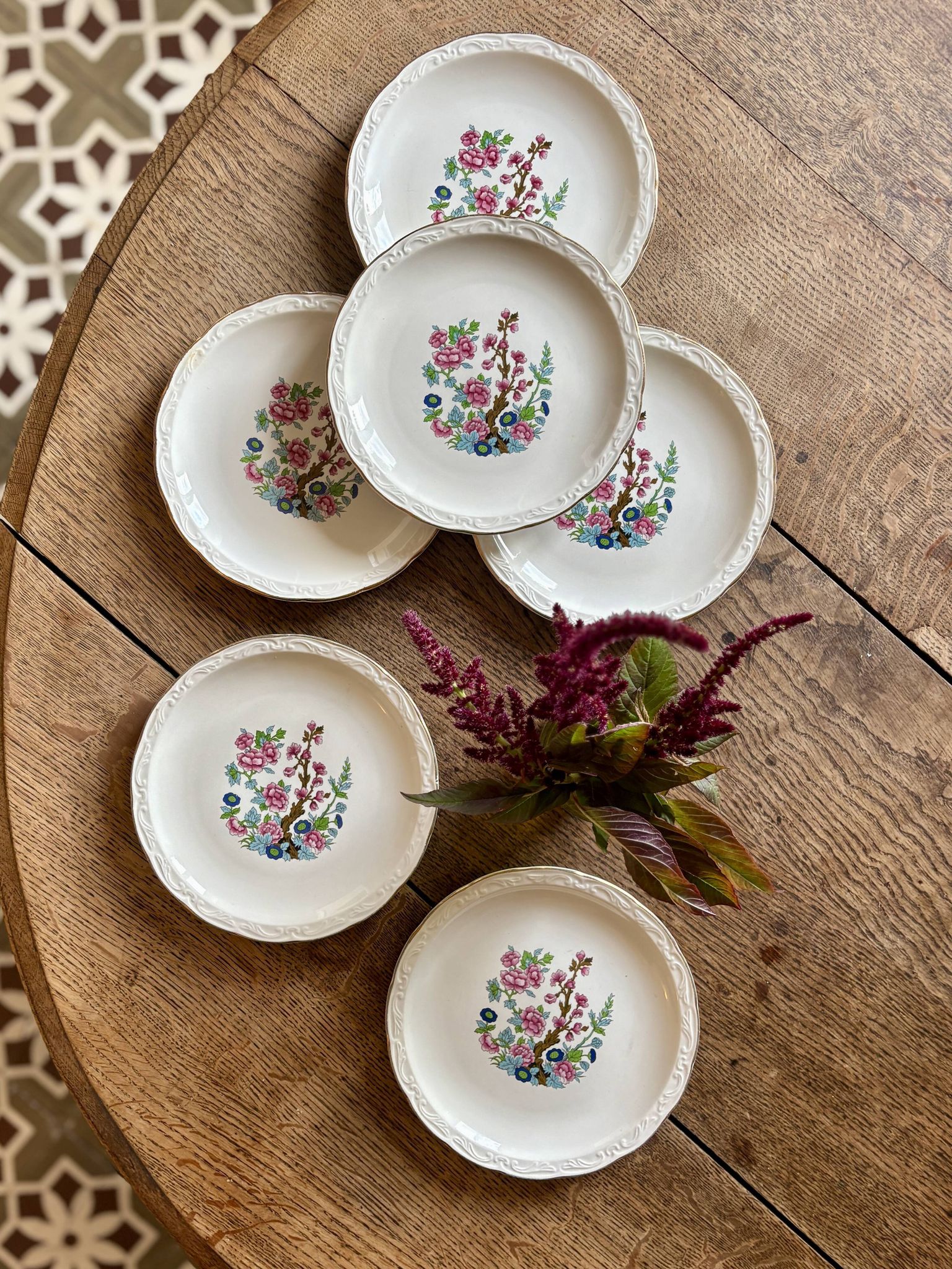 Set of 6 vintage dessert plates, "Indian Tree" pattern by Digoin