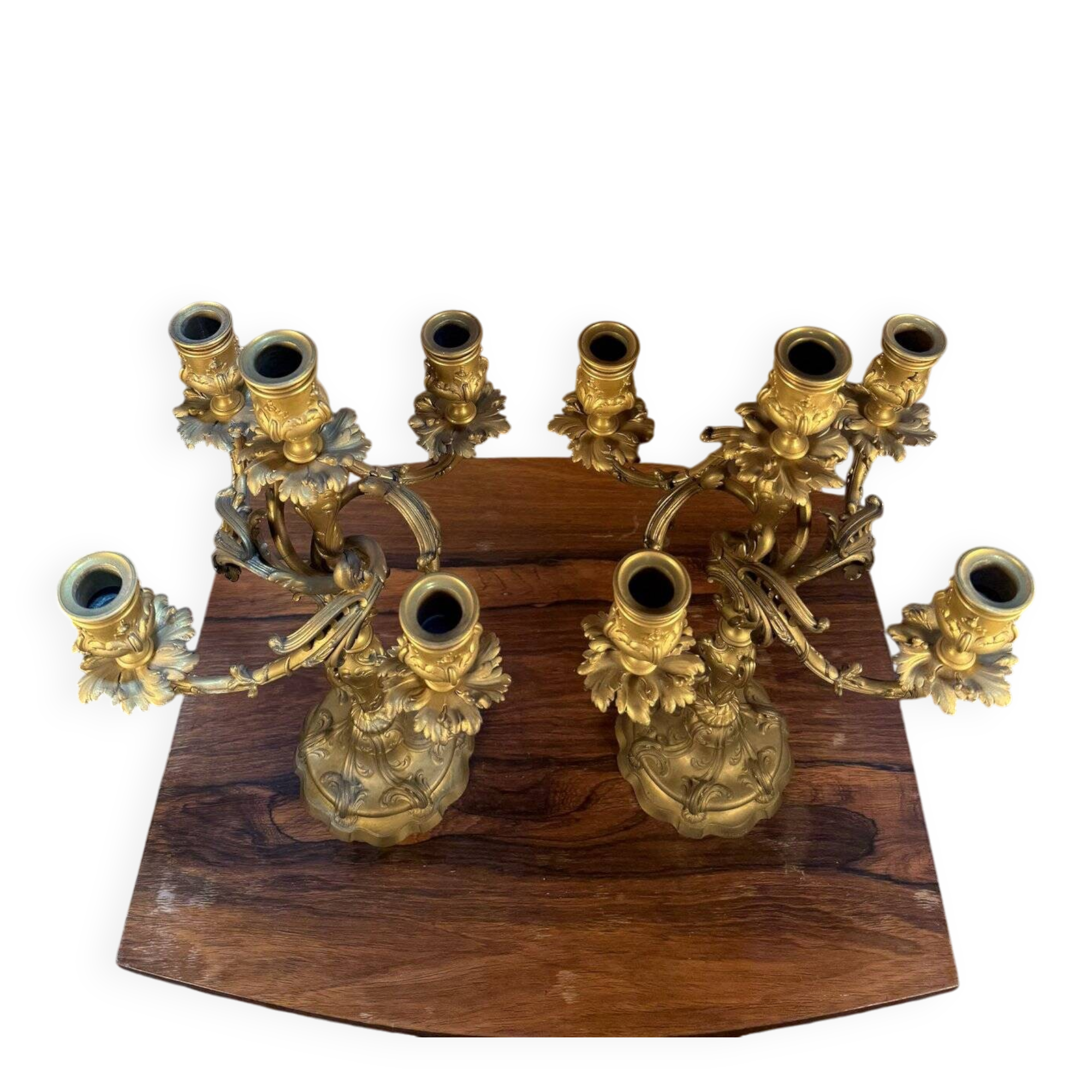 Paire de candélabres de style Louis XV en bronze doré signés Ferdinand Barb