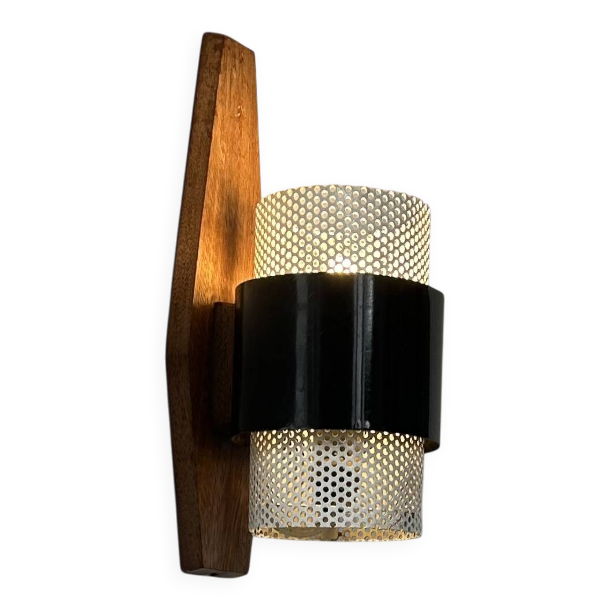 Vintage wall light, wood, black and white lacquered metal, France, 1950