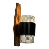Vintage wall light, wood, black and white lacquered metal, France, 1950