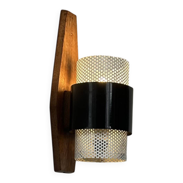 Applique vintage, bois, métal laqué noir et blanc , France, 1950