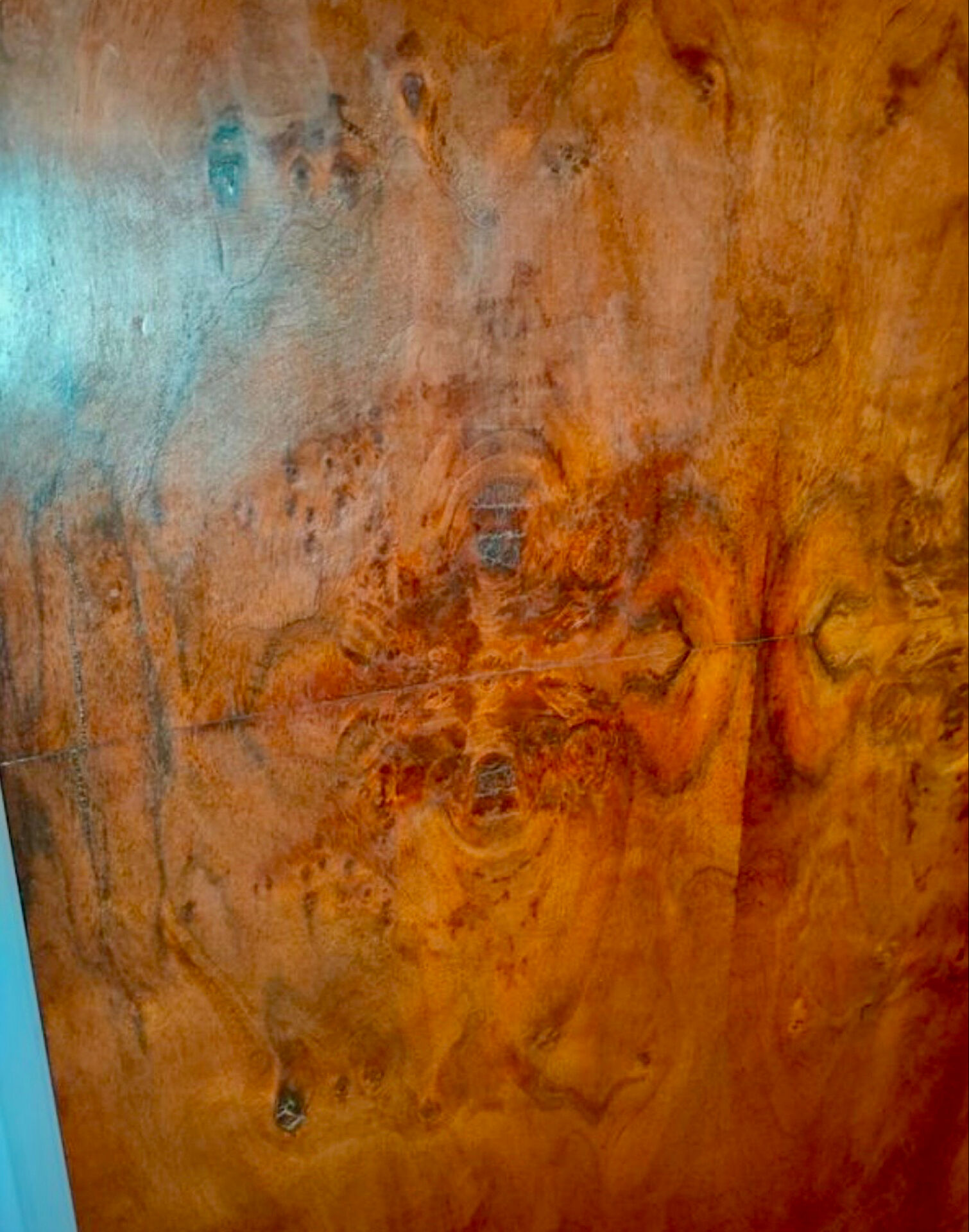 Art Deco walnut burl wardrobe, curved doors — 1930s