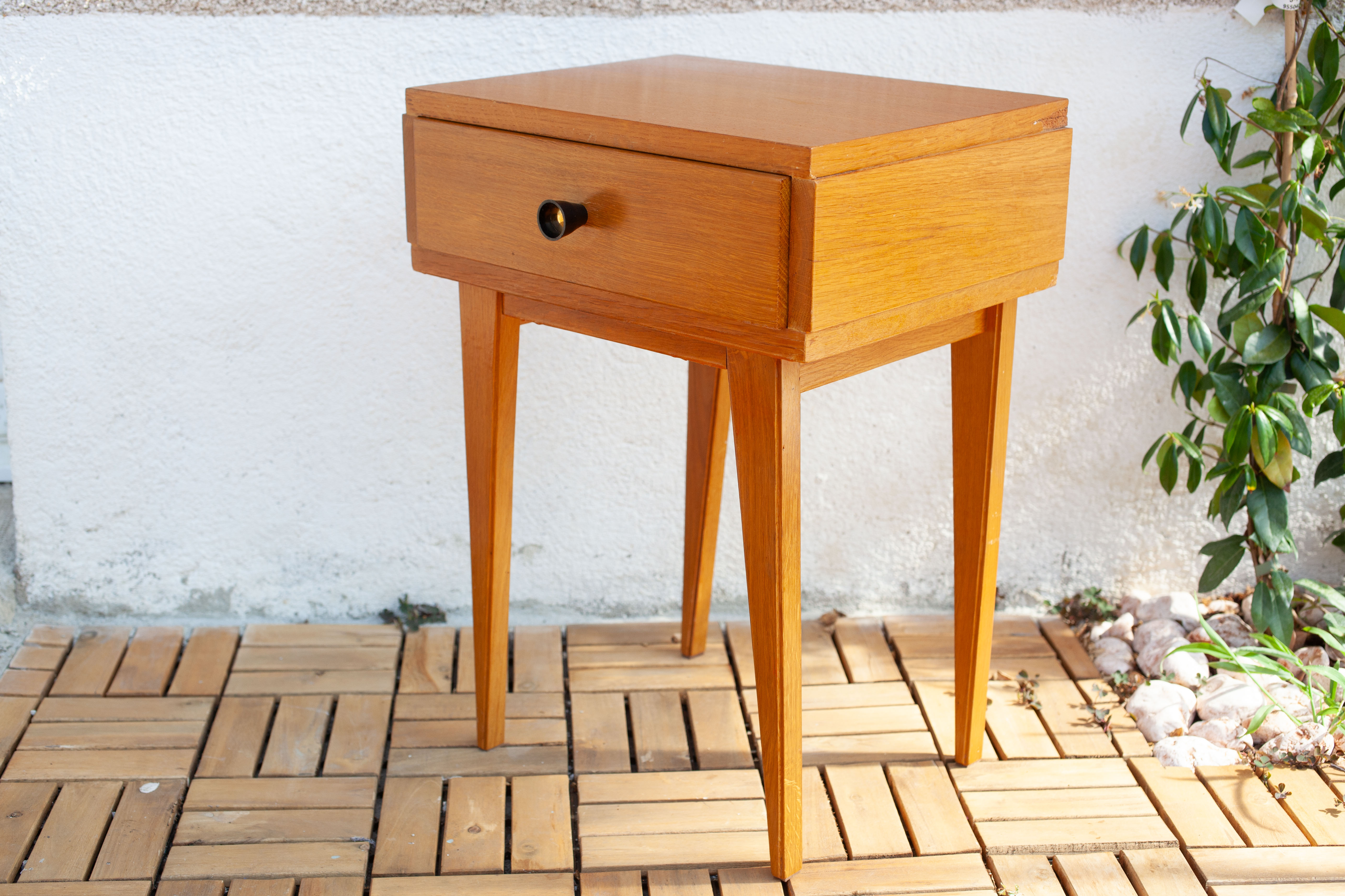 Vintage blond oak bedside table