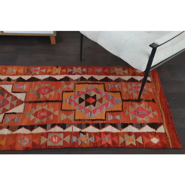 1970s Turkish Oushak Handmade Wool Cotton Orange Runner Rug 79x254