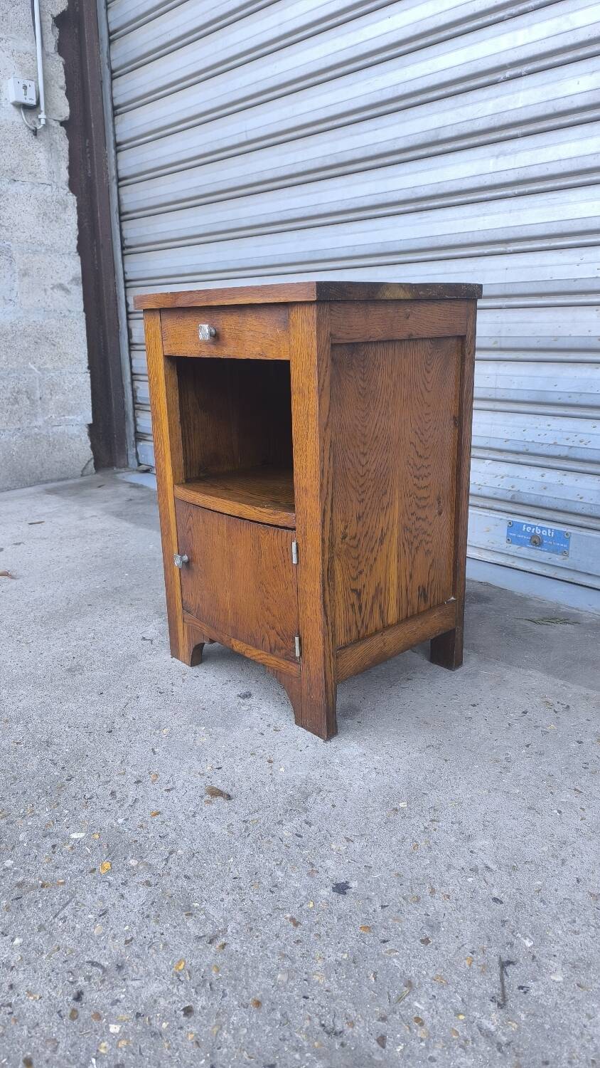 Art Deco bedside table in solid oak