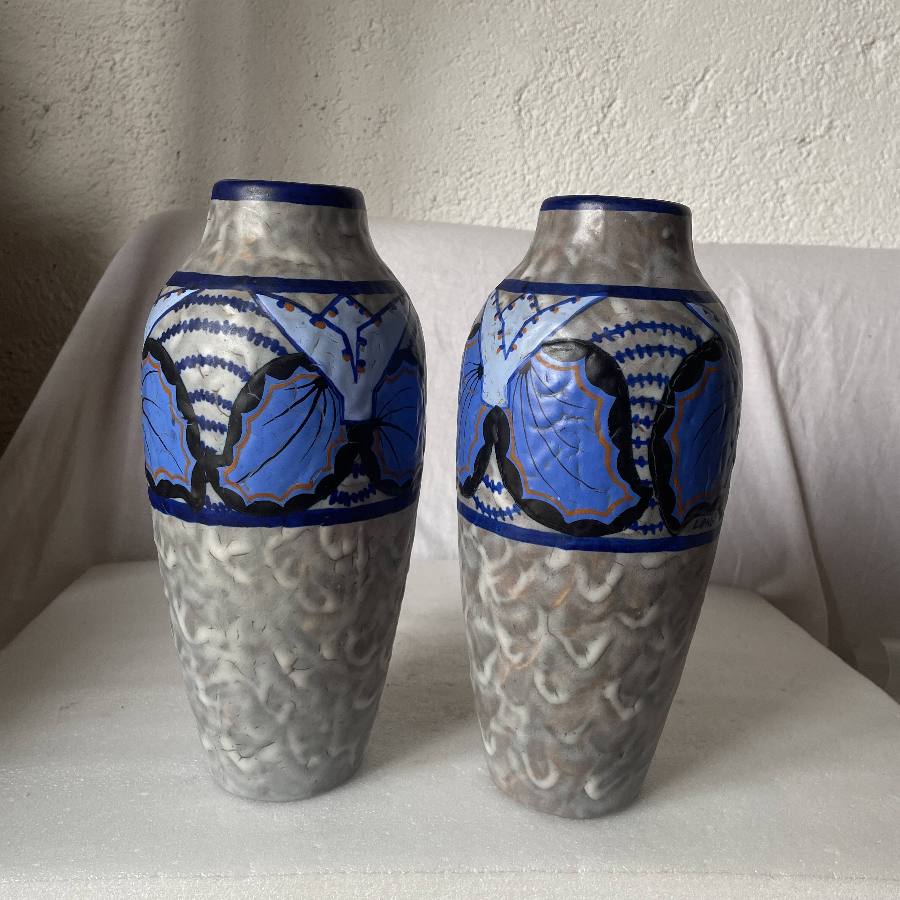 Pair of Papillon vases by Louis Dage art deco