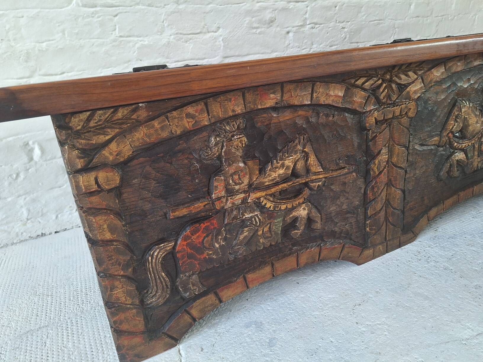 Artes de México Spanish colonial wood and iron carved painted coffer, 1940s