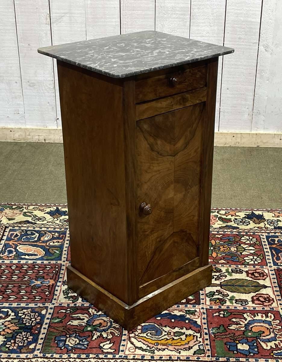 19th century bedside table in walnut, oak and marble top