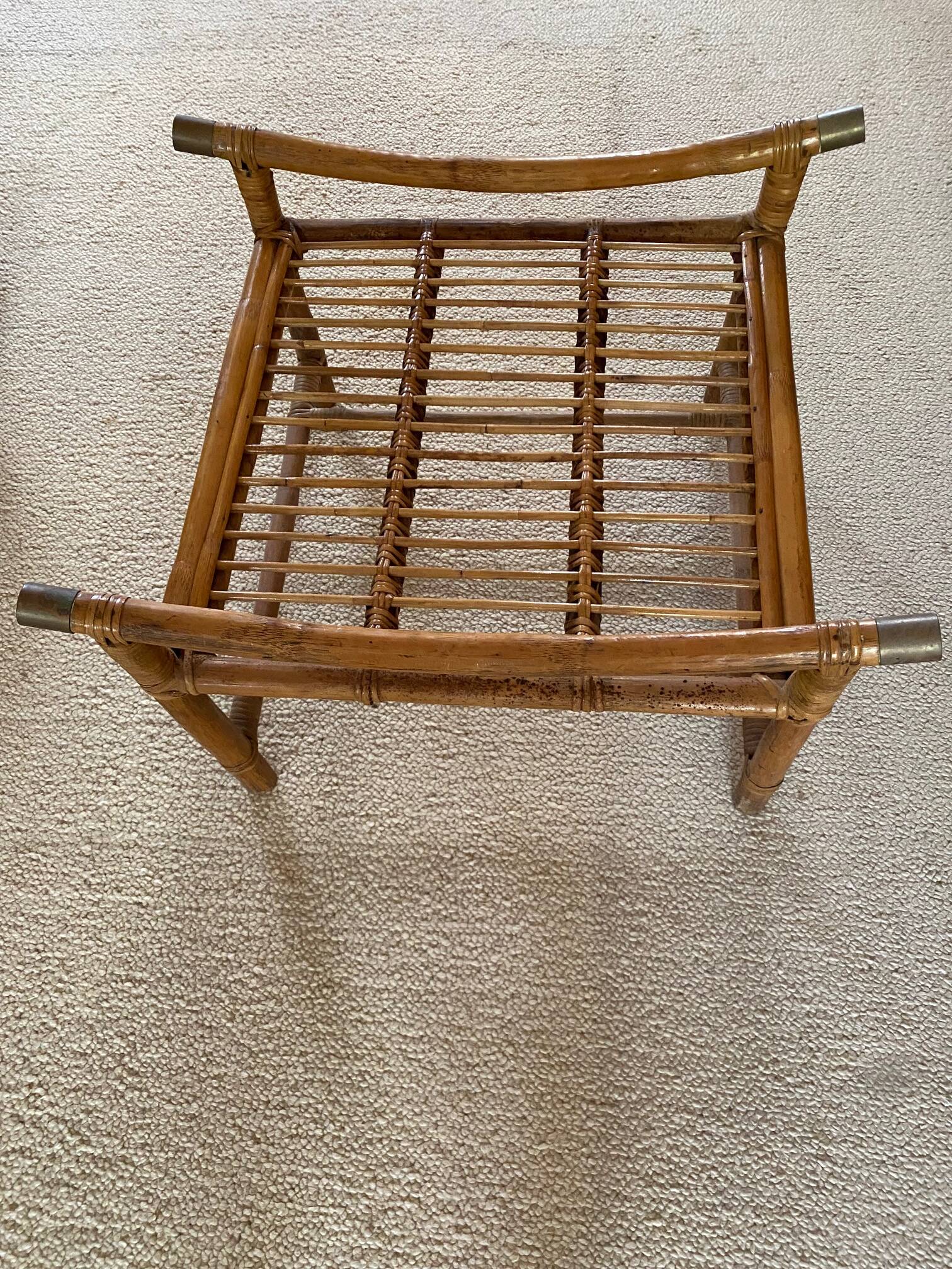 Duo of cane and rattan poufs