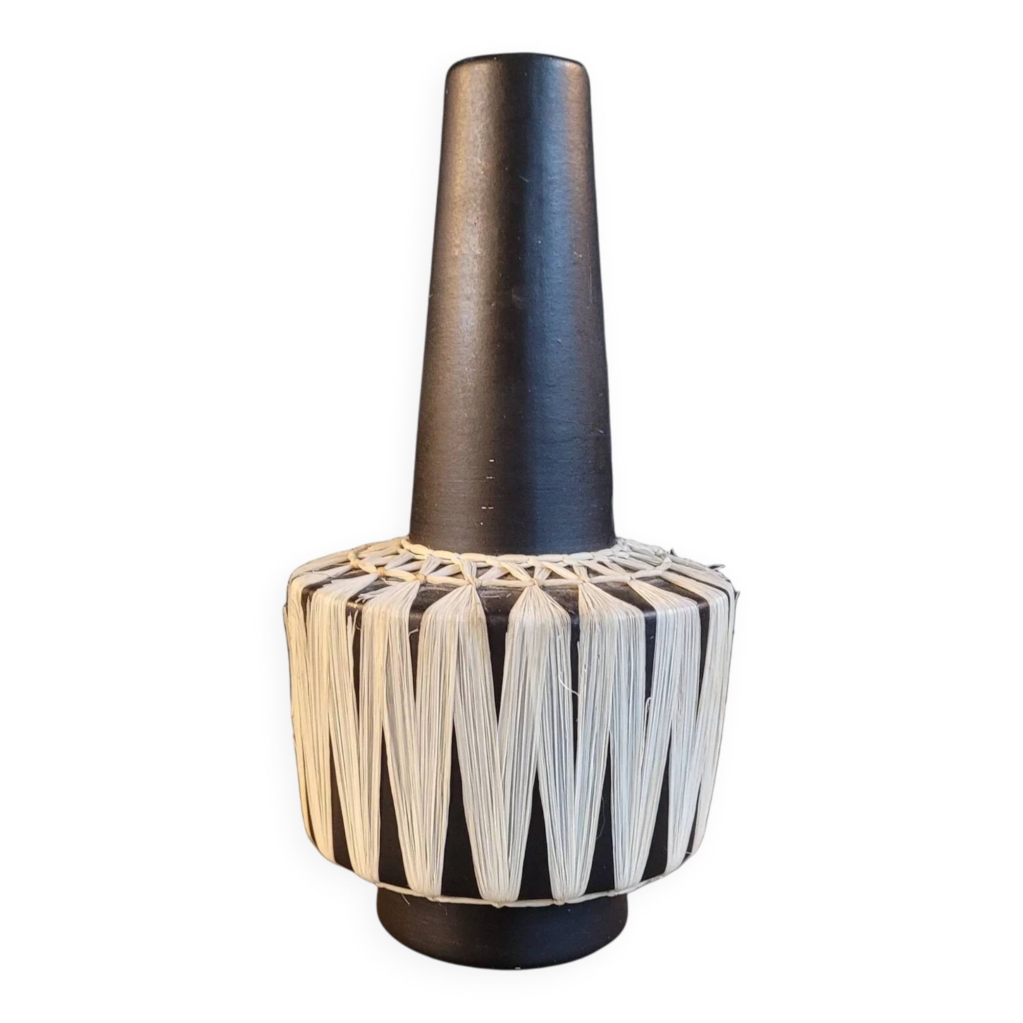 Austrian vase from the 50s-60s with raffia weaving.