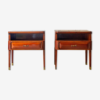 Pair of bedside tables in rosewood glass and brass of Permanent Exhibition Furniture Cantù Italia Anni