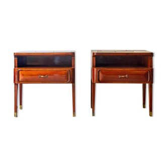 Pair of bedside tables in rosewood glass and brass of Permanent Exhibition Furniture Cantù Italia Anni